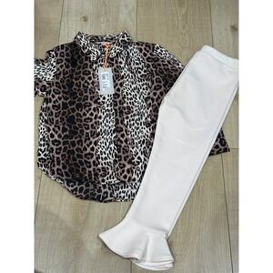 River Island Mini Girls Leopard Print Shirt and Ruffle Hem Pants Set 2-3 Years